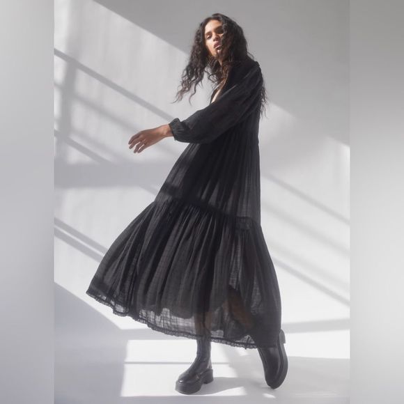 Aritzia Wilfred Whimsy Billowy Black Maxi Dress - Picture 1 of 7